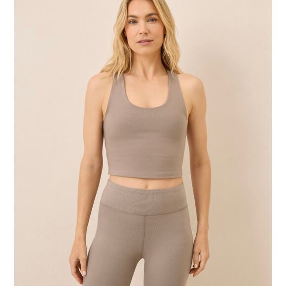 Pact Tops - PACT On The Go-To Crop Tank XXL Cinder Beige Racerback Organic Cotton